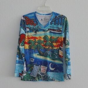 ALWAYS ADVANCING Long Sleeve Artistic Coastal Design Tee NWOT